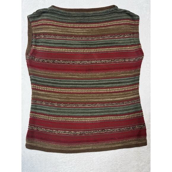 Lauren Ralph Lauren Top Womens XL Red Southwest Aztec Striped Knit Linen Blend - Picture 1 of 6